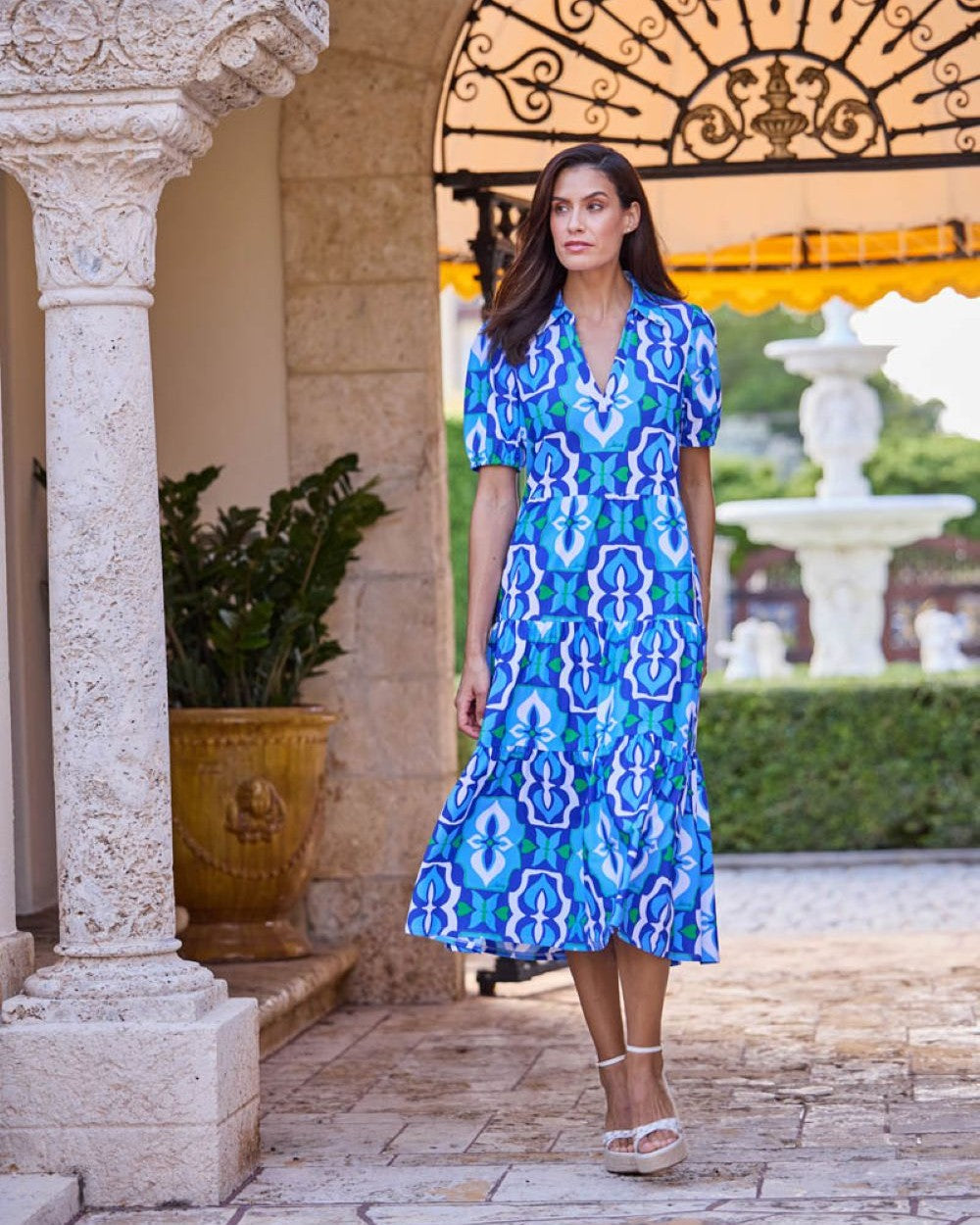 sundance women's floral paisley maxi dress product info and reviews Portia Dress Jude Cloth in Butterfly Tile Cobalt| Jude Connally S / Butterfly Tile Cobalt