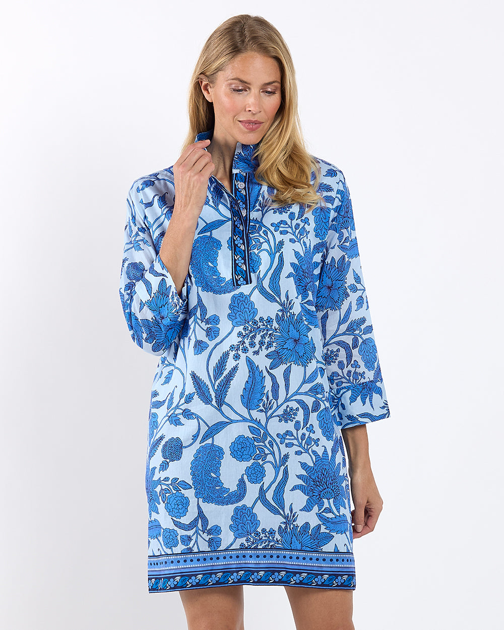 Helen Dress Cotton Voile in Flora Blockprint Peri| Jude Connally