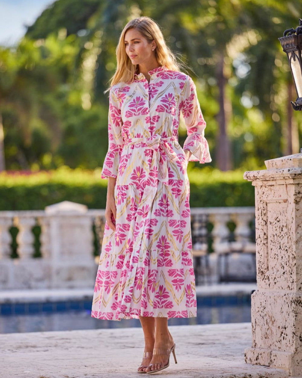 Roxie Dress Cotton Voile in Gilded Flora White Gold| Jude Connally
