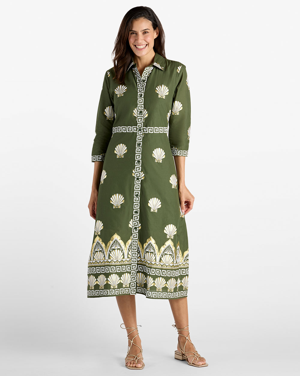 Minna Dress Cotton Voile in Gilded Shell Loden| Jude Connally XS / Gilded Shell Loden
