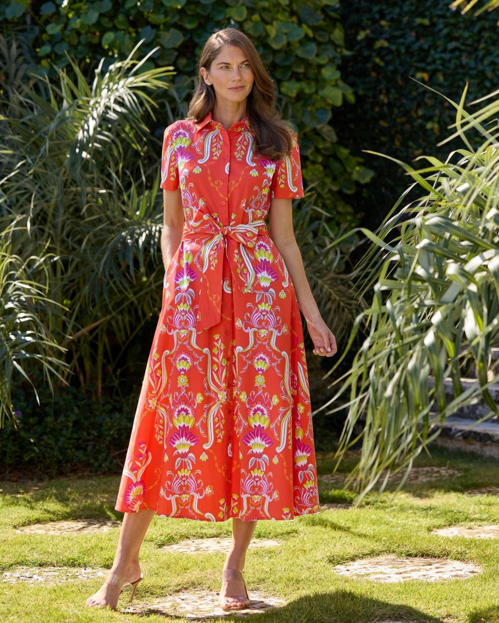 Glenda Stretch Poplin in Tapestry Floral Coral| Jude Connally
