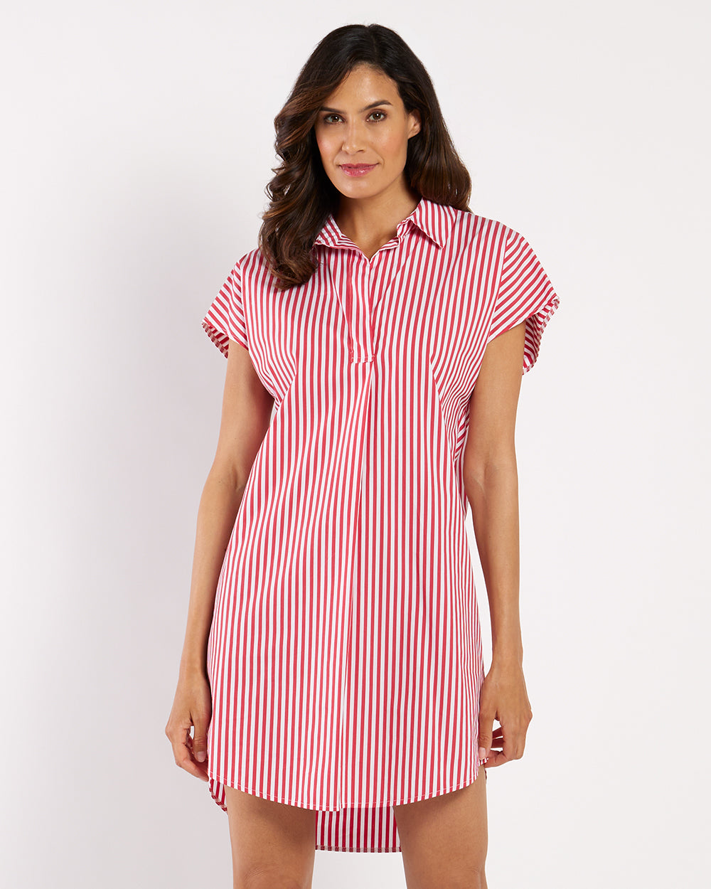 Carter Dress Cotton Shirting in Cotton Stripe Red| Jude Connally