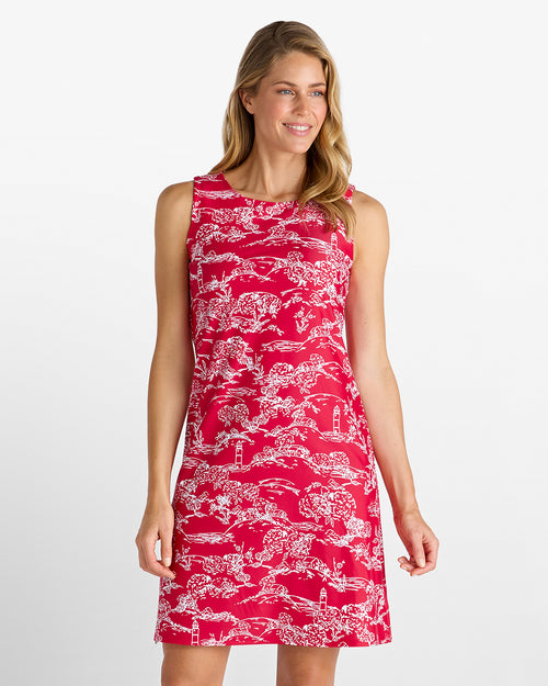 red toile dress 100% LINEN