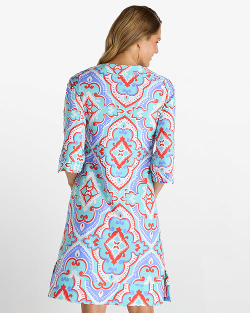 aqua tile print maxi dress Megan Jude Cloth in Fez Light Aqua| Jude Connally XXL / Fez Tile Light / Regular breathable final product unique green dresses Vintage Size:M/L Autumn wear