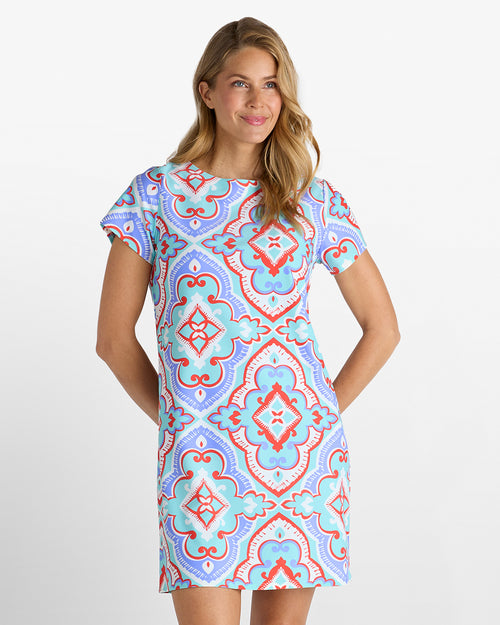 aqua women's v neck ponte midi dress reviews Ella Dress Jude Cloth in Fez Tile Light Aqua| Jude Connally S / Fez Tile Light Aqua