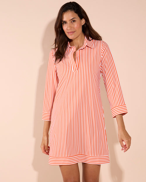 Finley Dress Lightweight Jude Cloth in Stripe Coral| Jude Connally