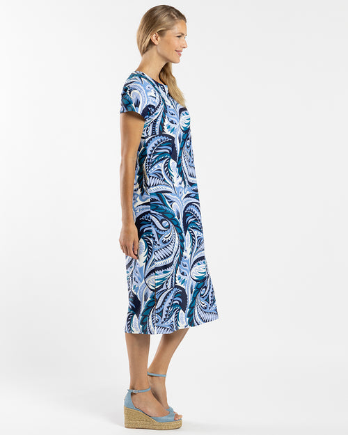 Ella Midi Dress Jude Cloth in Sundance Paisley Navy Peacock| Jude Connally