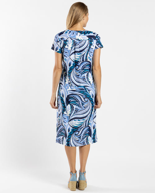 Ella Midi Dress Jude Cloth in Sundance Paisley Navy Peacock| Jude Connally