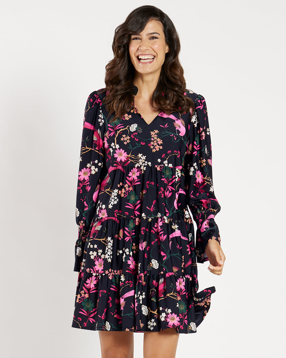 Jude Connally Pink Black Paisley Design Half-sleeve fashion Knee-length Dress Medium