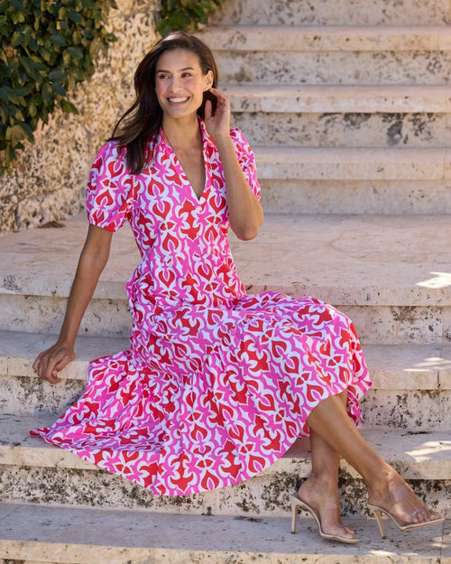 Portia Dress Jude Cloth in Geo Fleur Hot Pink| Jude Connally S / Geo Fleur Hot Pink