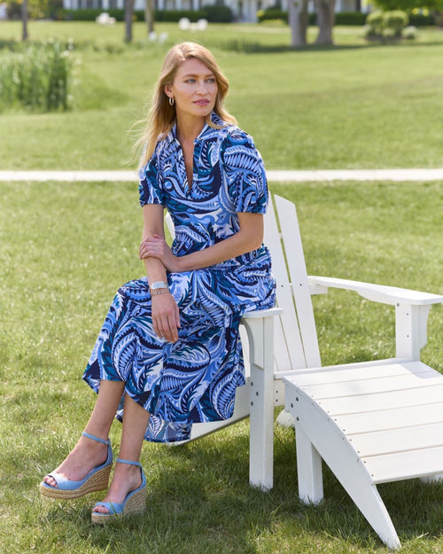 Portia Dress Jude Cloth in Sundance Paisley Navy Peaock| Jude Connally