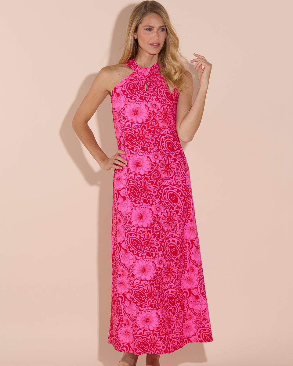 Jude Connally Bernadette Painted Paisley Print High Halter Neck Sleeveless Maxi Dress, Womens, XS, Painted Paisley Red Jude Connally Bernadette Painted Paisley Print High Halter Neck Sleeveless Maxi Dress, Womens, XS, Painted Paisley Red