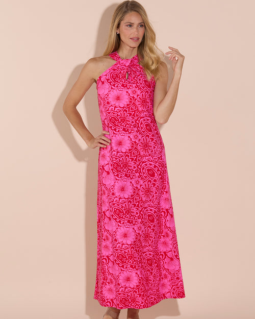 Jude Connally Bernadette Painted Paisley Print High Halter Neck Sleeveless Maxi Dress, Womens, M, Painted Paisley Red