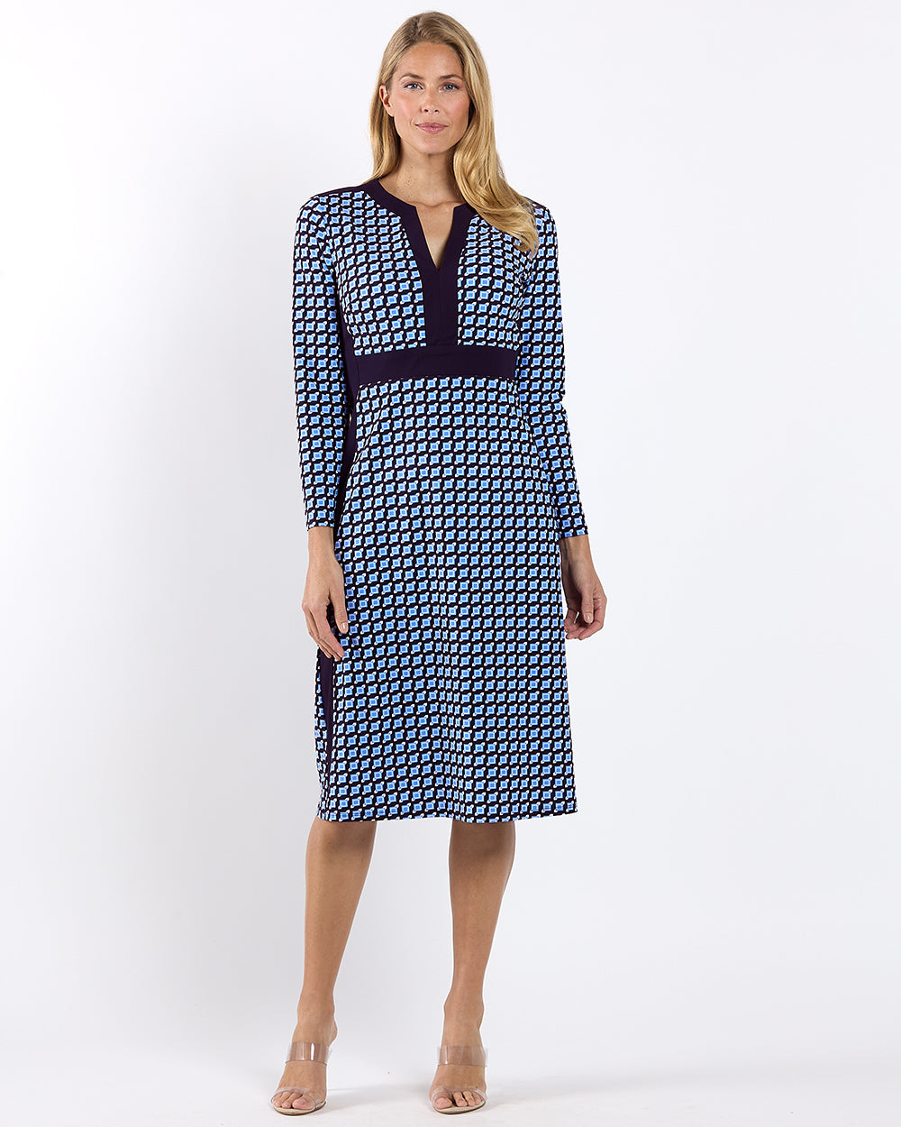 Zelda Dress Jude Cloth in Square Dot Navy Combo| Jude Connally