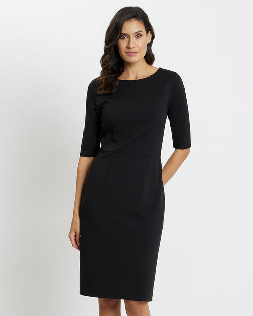 Short Sleeve Black Sheath Dress With Pockets Women's Cool Stretch Short Sleeve Dress Black Uniform Edit Short Sleeve Black Sheath Dress With Pockets Women's Cool Stretch Short Sleeve Dress Black Uniform Edit