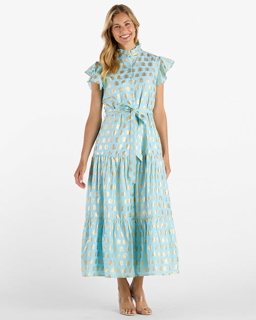 Mirabella Dress Cotton Voile in Foulard Border Light Aqua| Jude