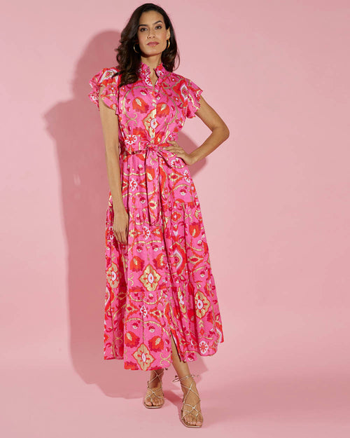 Mirabella Dress Cotton Voile in Gilded Garden Peony Pink Gold| Jude Connally Mirabella Dress Cotton Voile in Gilded Garden Peony Pink Gold| Jude Connally