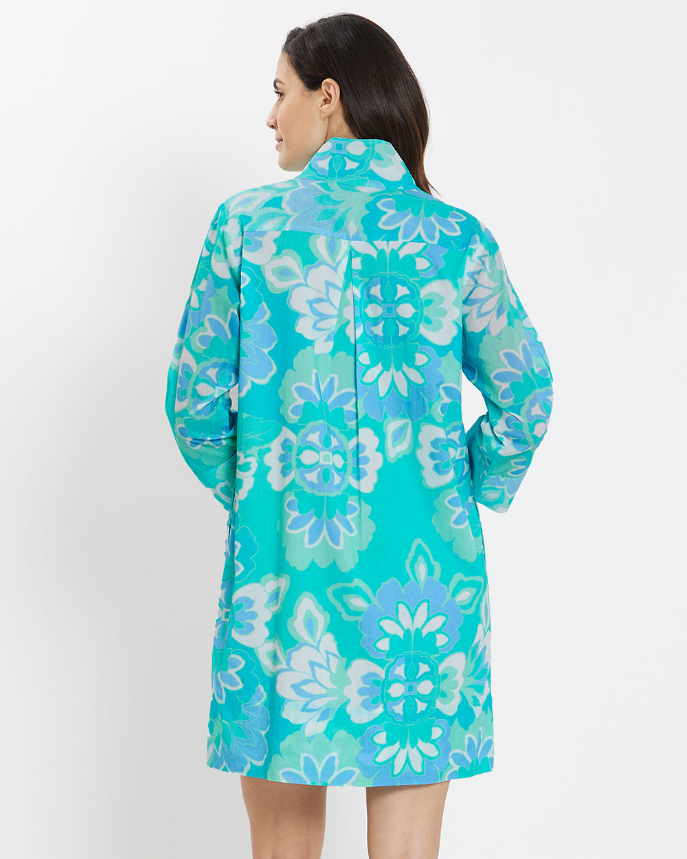 Helen Dress Cotton Voile in Blooming Tile Aqua| Jude Connally