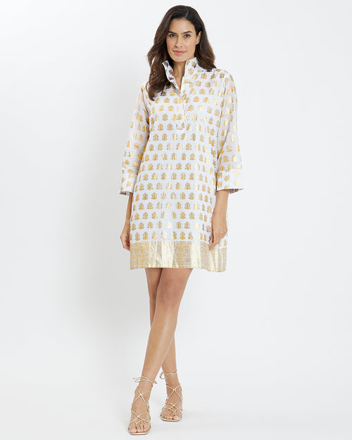Helen Dress Cotton Voile in Foulard Border Gold| Jude Connally