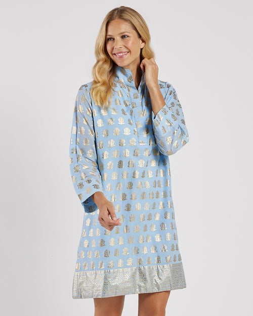 Helen Dress Cotton Voile in Foulard Border Lt Blue Gold| Jude Connally XS / Foulard Border Lt Blue Gold