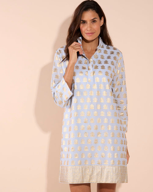 Helen Dress Cotton Voile in Foulard Border Lt Blue Gold| Jude Connally XS / Foulard Border Lt Blue Gold Helen Dress Cotton Voile in Foulard Border Lt Blue Gold| Jude Connally XS / Foulard Border Lt Blue Gold