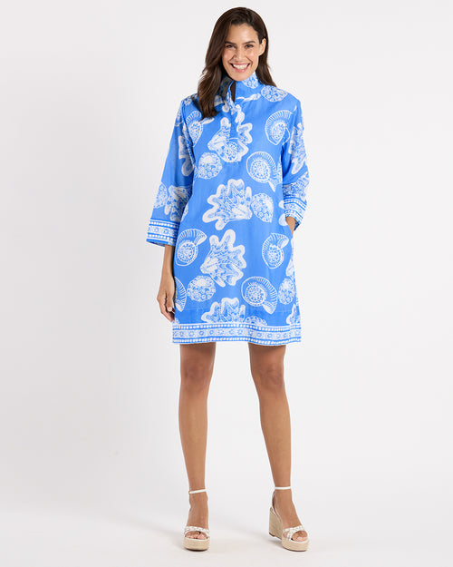 Jude Connally Helen Shoreline Harbor Print Stand Collar Long Sleeve Dress, Womens, XXL, Shoreline Harbor Blue