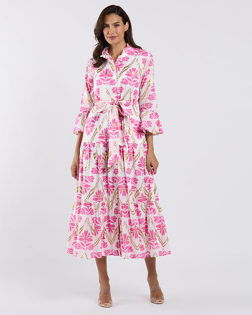 Roxie Dress Cotton Voile in Gilded Flora White Gold| Jude Connally