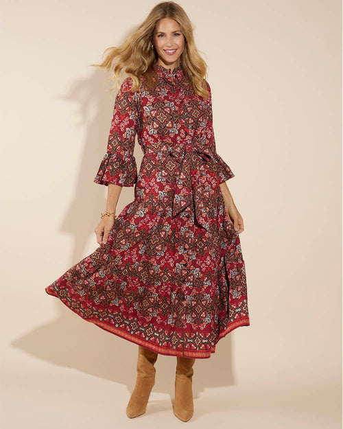 Roxie Dress Cotton Voile in Italian Tile Claret | Jude Connally