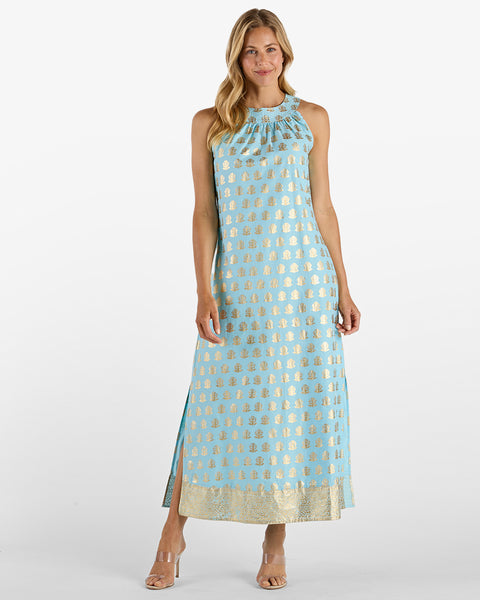 audra maxi dress Audra Dress Cotton Voile in Foulard Border Light Aqua| Jude Connally XL / Foulard Border Light Aqua