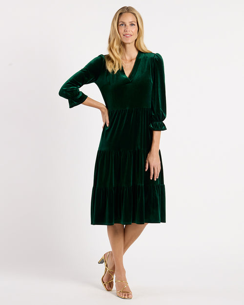 Maggie Dress Stretch Velvet in Palace Green| Jude Connally