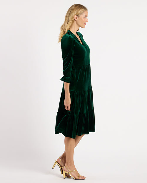 Maggie Dress Stretch Velvet in Palace Green| Jude Connally