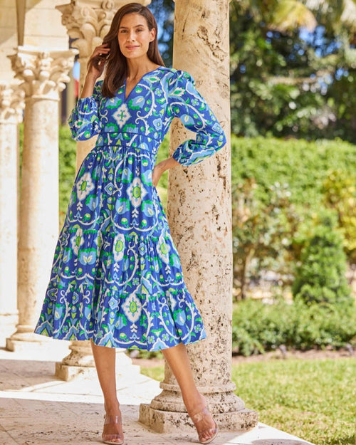Alma Dress Stretch Poplin in Garden Cobalt| Jude Connally XL / Garden Cobalt