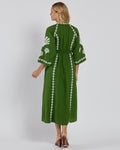Clementine Dress Linen in Garden Green White| Jude Connally