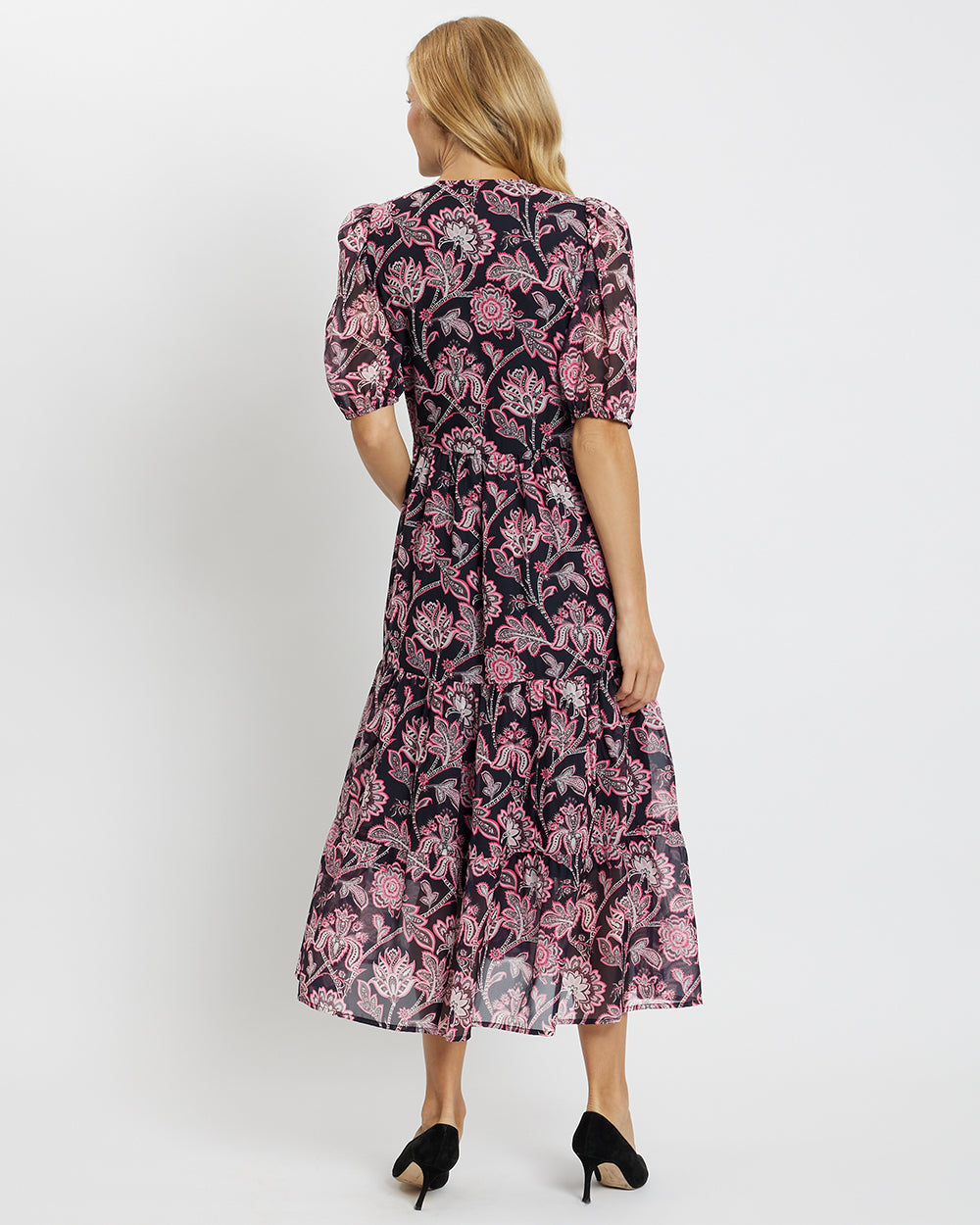 Jordana Chiffon Dress in Lalique Floral Black| Jude Connally