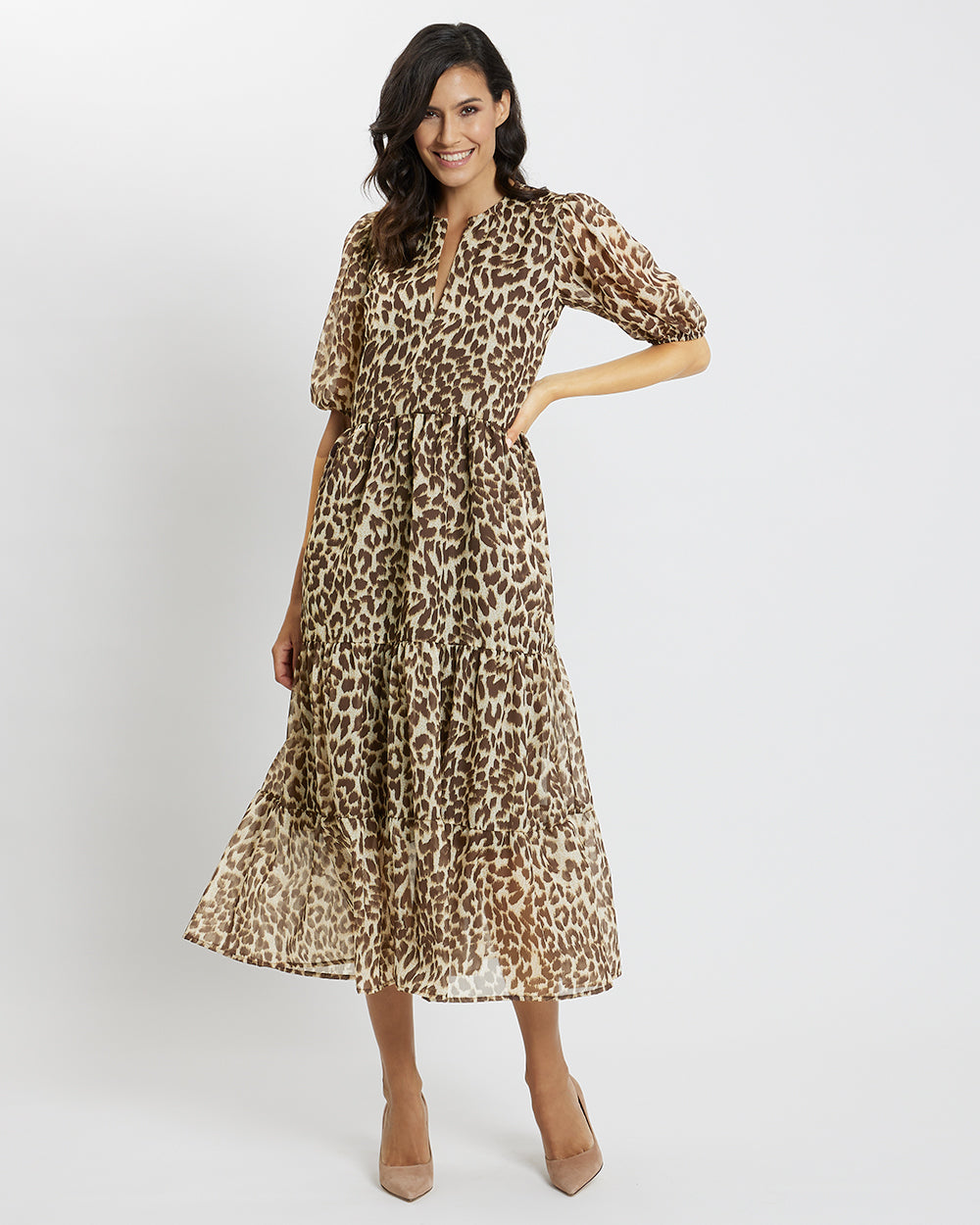 Jordana Chiffon Dress in Speckled Cheetah| Jude Connally