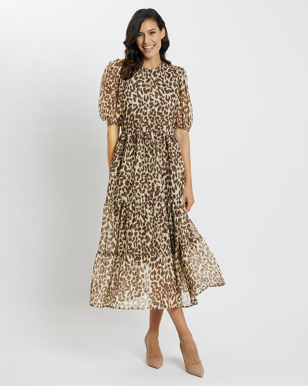 Jordana Chiffon Dress in Speckled Cheetah| Jude Connally