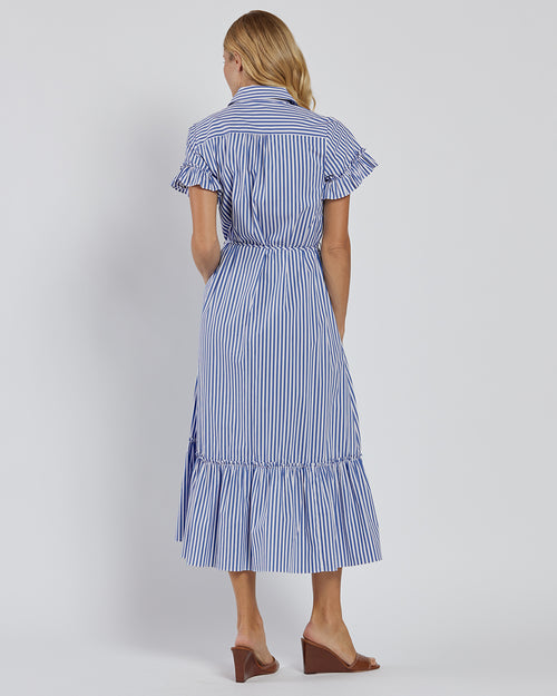 ワンピース Papillon Stripe Shirt Dress ne Quittez pas｜コットン ボイル ストライプ フリル スリーブ