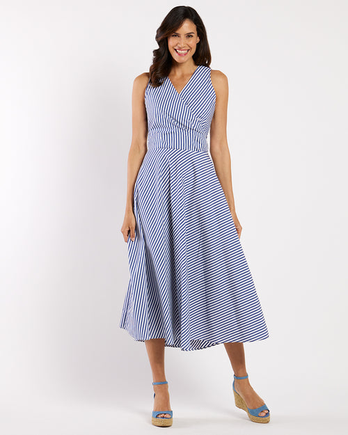 Easton Dress Cotton Shirting in Cotton Stripe Navy| Jude
