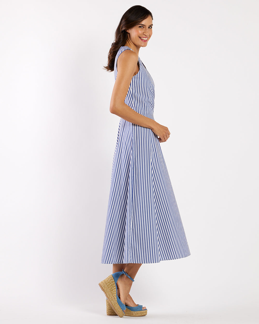 ワンピース Cotton Sleeveless Dress - Navy Sleeveless A-Line Dress with Pockets - Navy