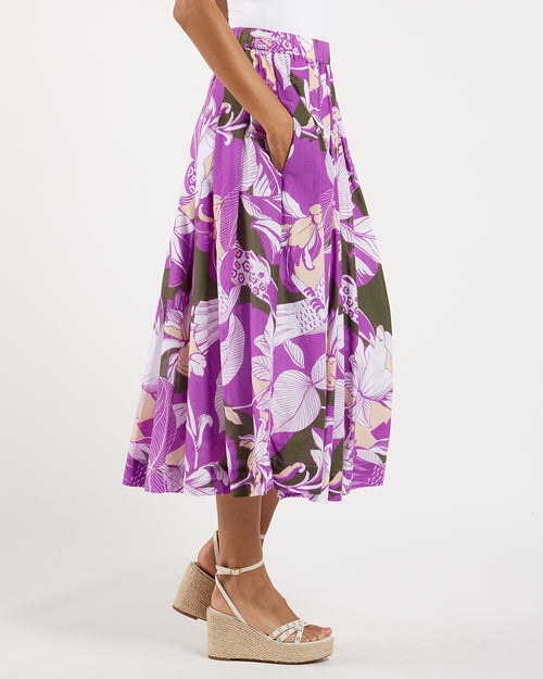 Meredith Skirt Cotton Voile in Rainforest Toucan Loden| Jude