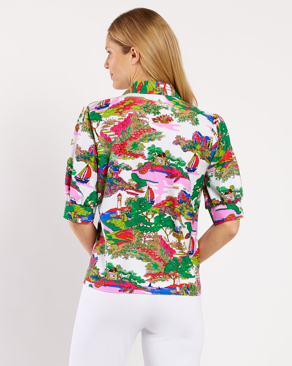NATURAL RECREATIONTシャツ Calista Top Jude Cloth in Seaside Escape White| Jude Connally