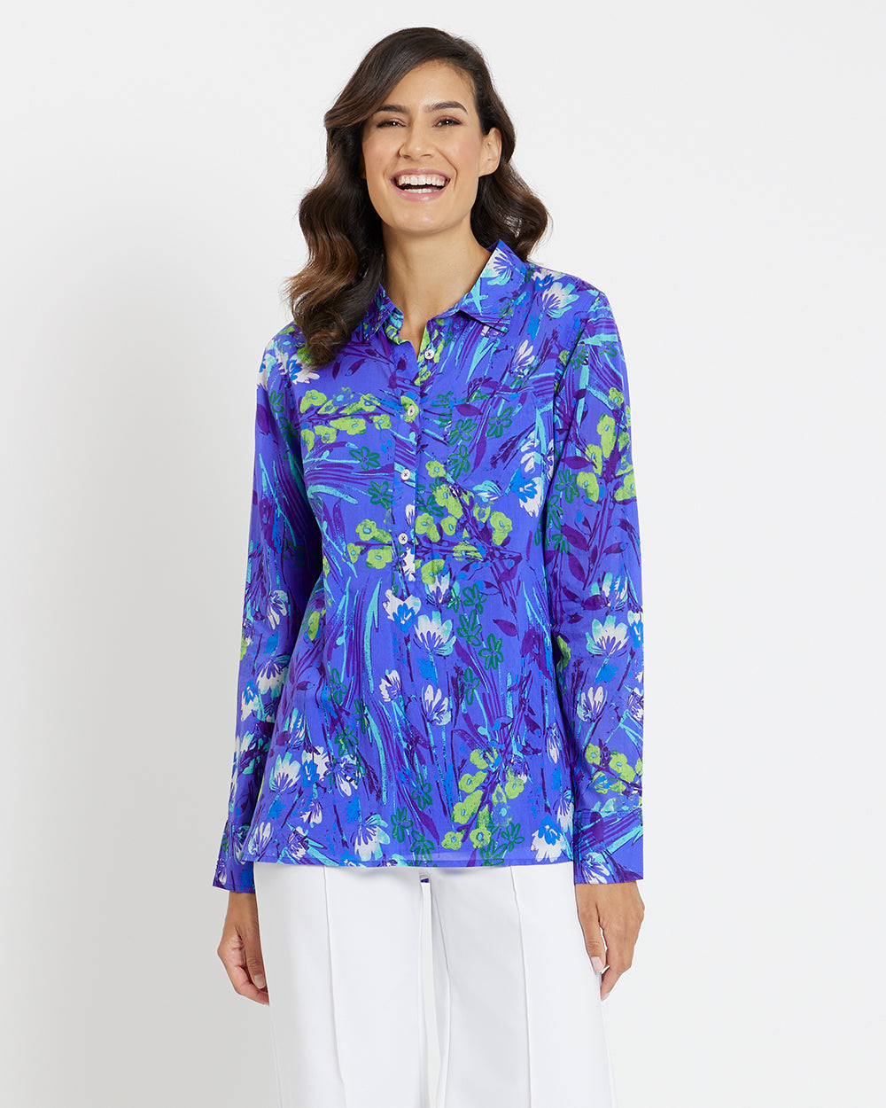 Pru Cotton Voile Top in Painted Flower Field Iris | Jude Connally