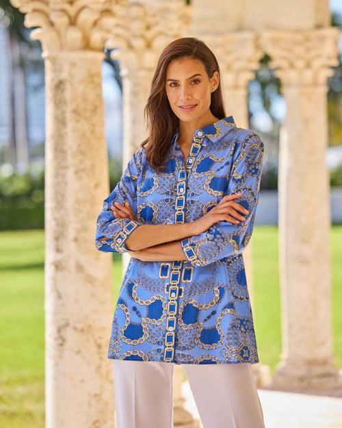 Sharon Dress Cotton Voile in Heritage Chains Peri Gold| Jude Connally