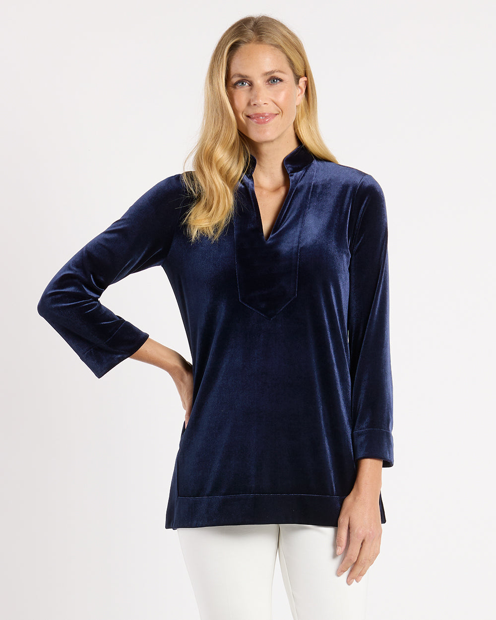Chris Top Stretch Velvet in Navy | Jude Connally