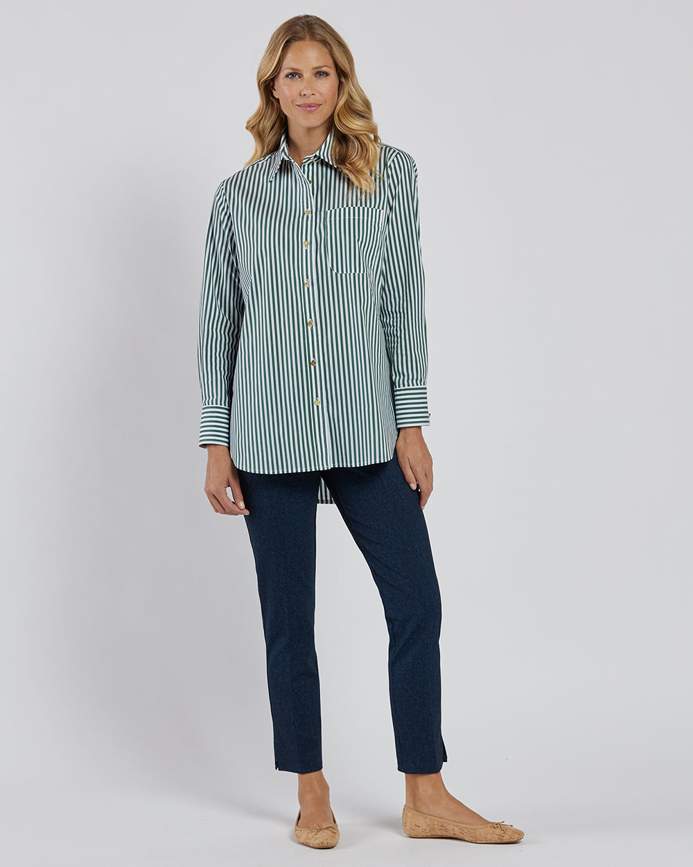 Kimber Top Cotton Shirting in Cotton Stripe Eden| Jude Connally